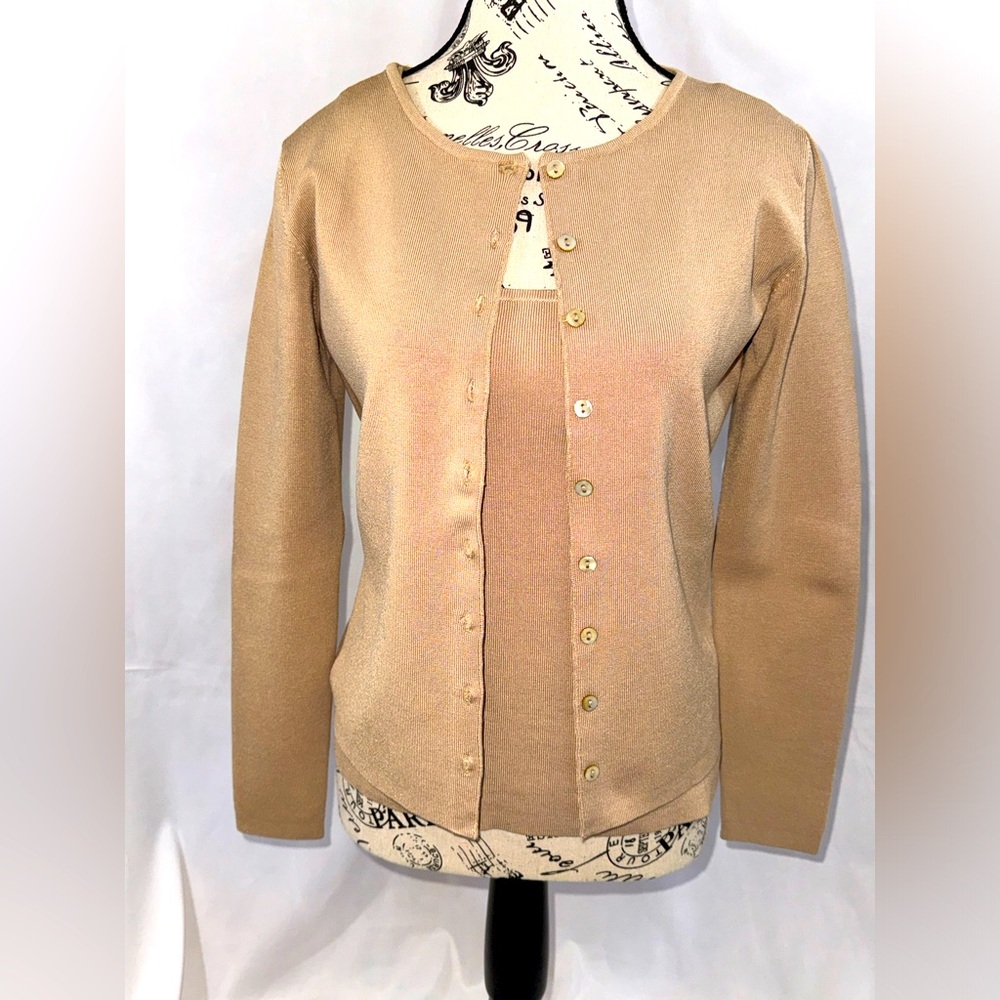 BEAUTIFUL SculptureSilk Dark Cream Silk Cardigan & Tank Top